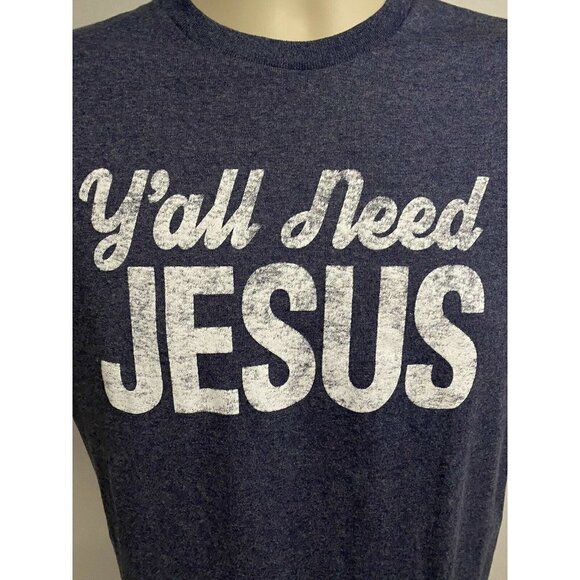 Heather Blue Y'all Need Jesus Graphic Tee Small - Picture 3 of 6